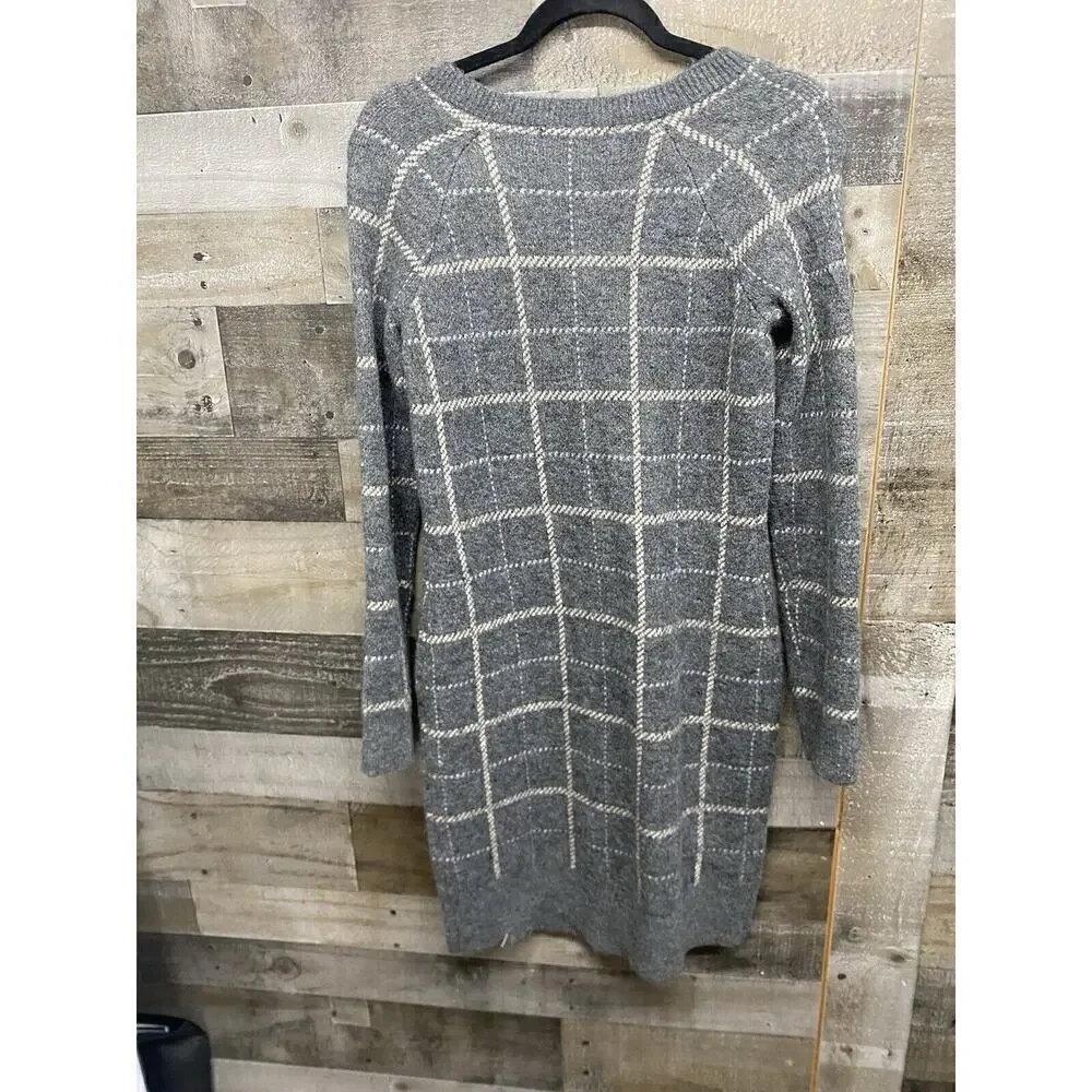 BANANA REPUBLIC Windowpane Sweater Dress Gray White Striped Turtleneck Sz XS NEW